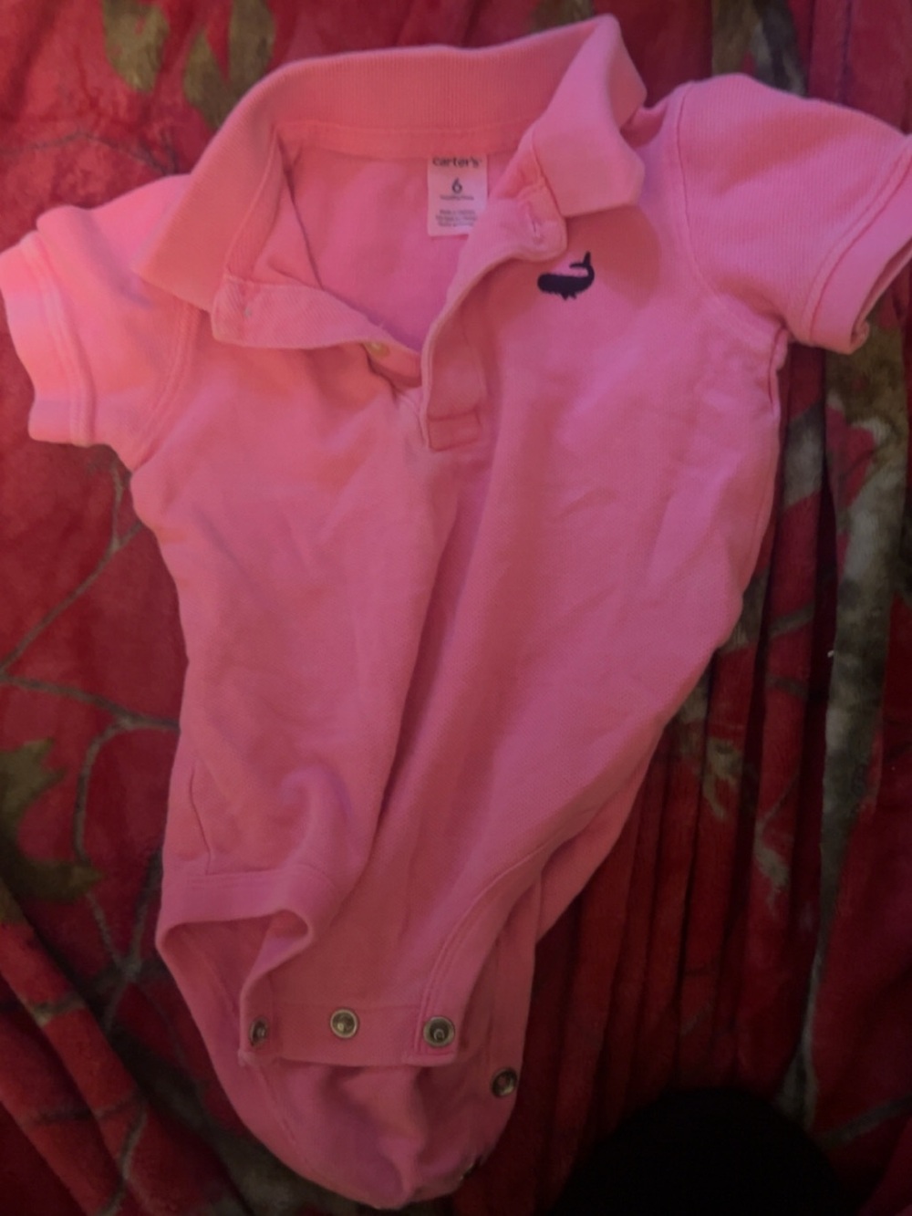 Carter's Pink Polo-Style Snap Bodysuit with Navy Whale